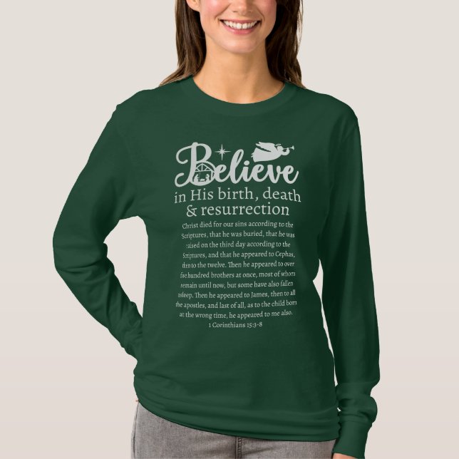 Camiseta Los navidades creen que Jesús Natividad Manga Larg (Anverso)