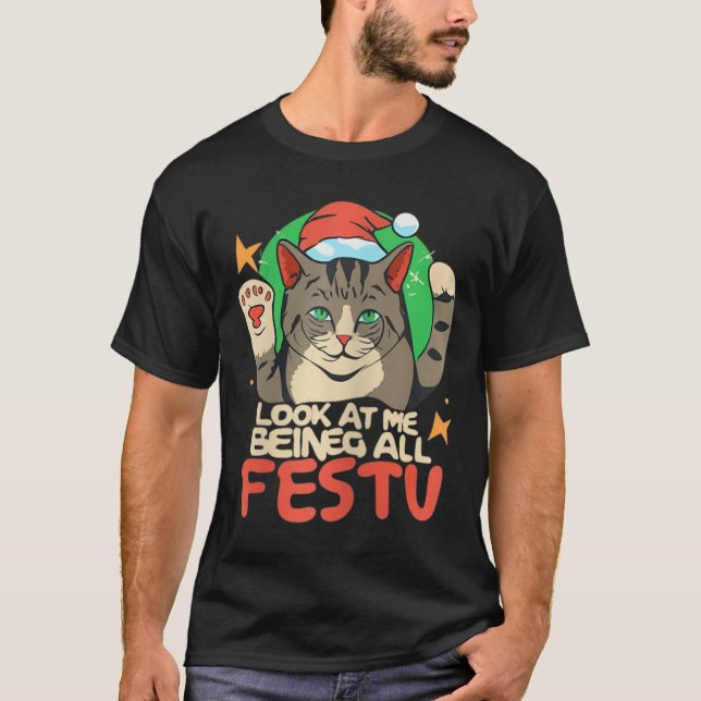 Camiseta Los Navidades De Gatos Divertidos Me Ven Como Un F (Anverso)