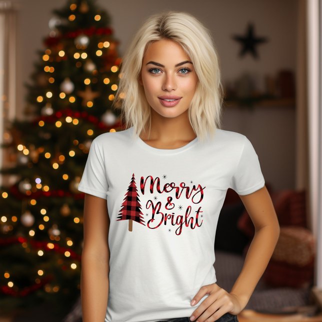 Camiseta Los Navidades Rojos Curados Y Modernos Brillantes (Cute Red Christmas Merry And Bright Modern T-Shirt)