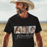Camiseta Los nietos hacen de la vida un gran Collage de fot<br><div class="desc">Un regalo para los abuelos, este diseño personalizado de camisetas incluye una plantilla de 3 fotos para personalizar con fotos de los nietos. Una combinación de escritura manuscrita moderna combinada con una moderna letra sans serif con la frase "¡los nietos hacen la vida grandiosa!" Crea recuerdos duraderos con esta cuidadosa...</div>