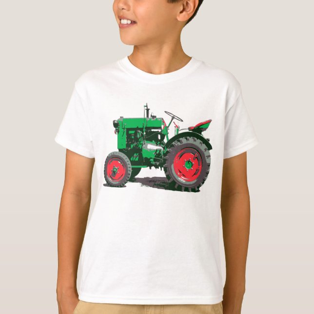 Camiseta Los niños aman un tractor verde grande (Anverso)