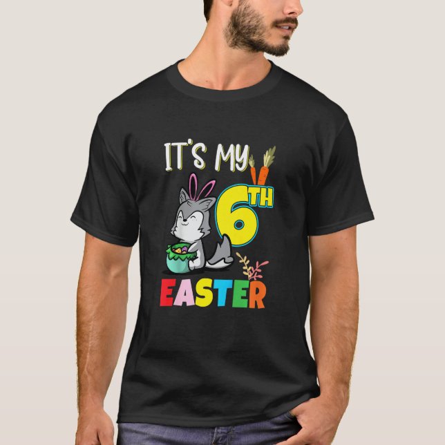 Camiseta Los niños cazan huevos de pascua 6 cumpleaños, dul (Anverso)