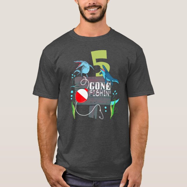 Camiseta Los niños se fueron a pescar 5 cumpleaños Mosasaur (Anverso)