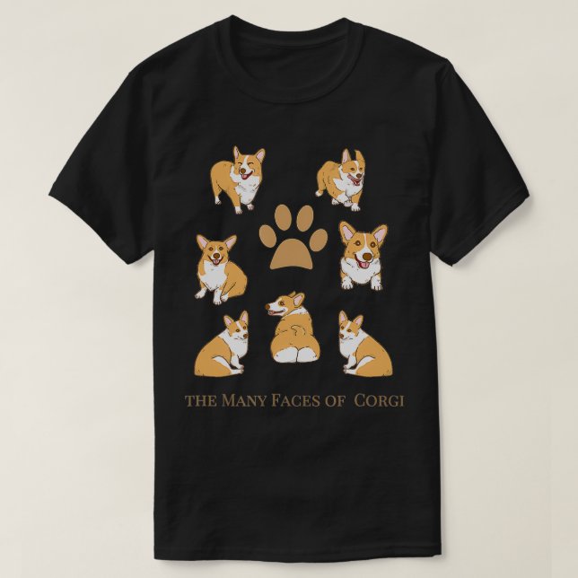 Camiseta Los numerosos rostros del obsequio de perro Corgi (Diseño del anverso)