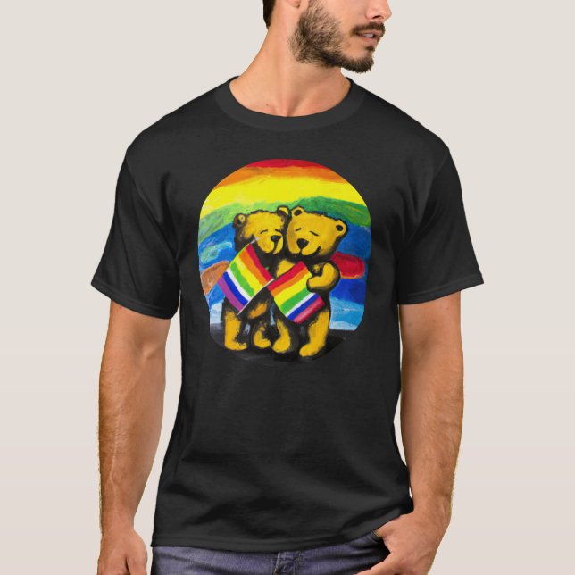 Camiseta Los osos aman a la pareja LGBT bandera arcoiris (Anverso)