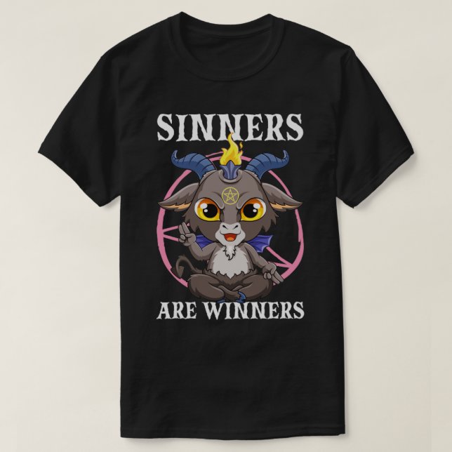 Camiseta Los pecadores son ganadores del Satanic Baphomet S (Diseño del anverso)