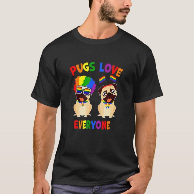 Camiseta Los Pugs aman a todos Lgbt Orgullo Gay Arcoiris (Anverso)