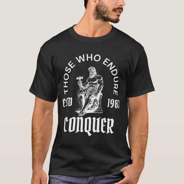 Camiseta Los Que Perseveran Conquistan Establecido 1987 (Anverso)