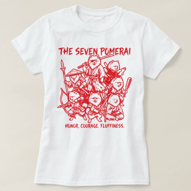Camiseta Los Siete Pomerai - Parodia de Samuráis Pomerania (Diseño del anverso)