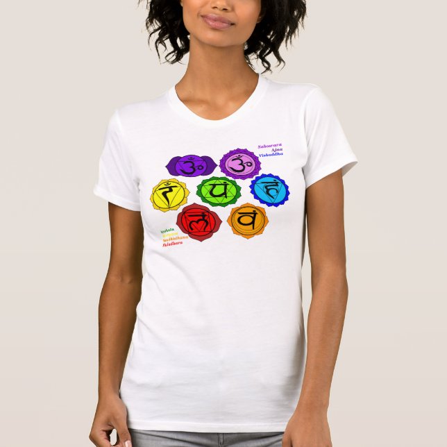 CAMISETA LOS SÍMBOLOS DE LA YOGA REIKI SIETE CHAKRAS (Anverso)