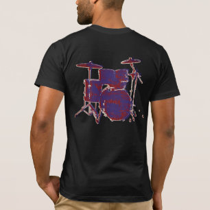 Camiseta Los tambores de rock rojo y azul en negro