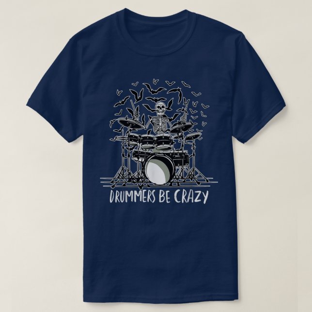 Camiseta Los tambores se vuelven locos un esqueleto tocando (Diseño del anverso)