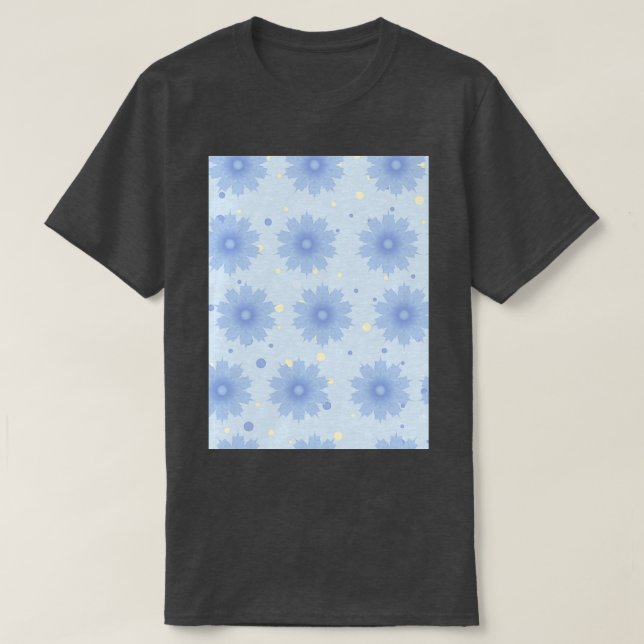 Camiseta Los tonos azules mezclan flores con el fondo polka (Diseño del anverso)
