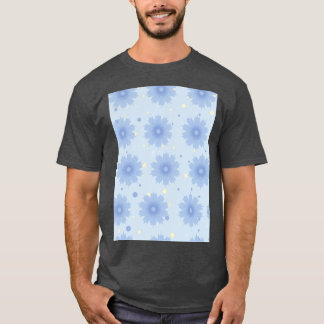 Camiseta Los tonos azules mezclan flores con el fondo polka