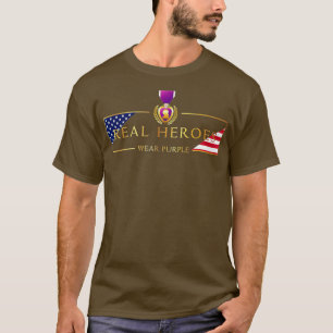 Camiseta Los verdaderos héroes del corazón morado militar u