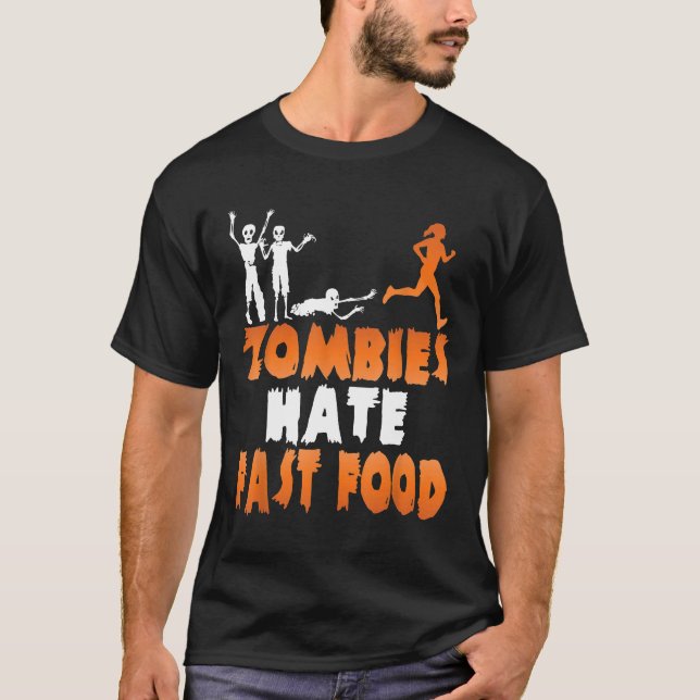 Camiseta Los zombies odian la comida rápida y divertida car (Anverso)