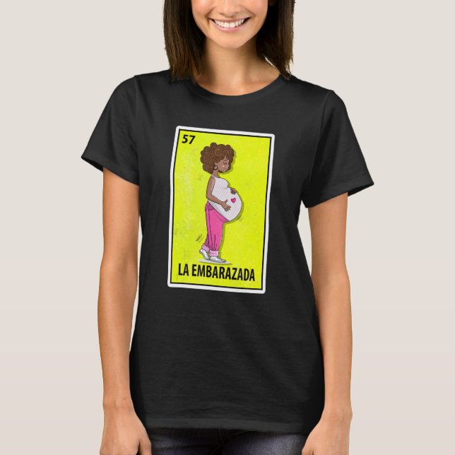 Camiseta Lotería de parodia mexicana La Embarazada (Anverso)