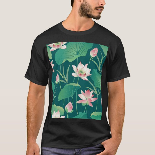 Camiseta Loto acuarela: flores vintage sin costura. (Anverso)