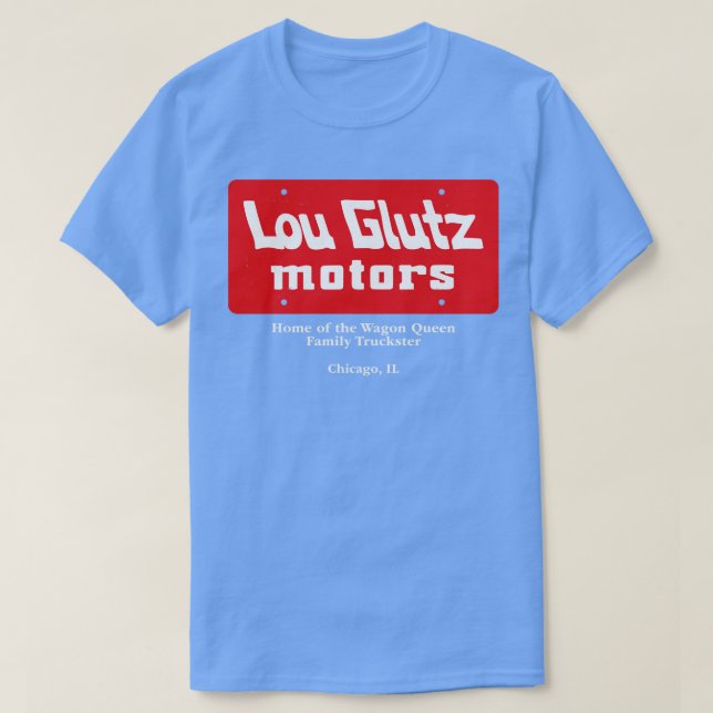 Camiseta Lou Glutz Motors placa de licencia de época Vacaci (Diseño del anverso)