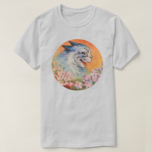 Camiseta Louis Wain Laughing Gato eléctrico azul en las flo