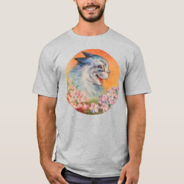 Camiseta Louis Wain Laughing Gato eléctrico azul en las flo