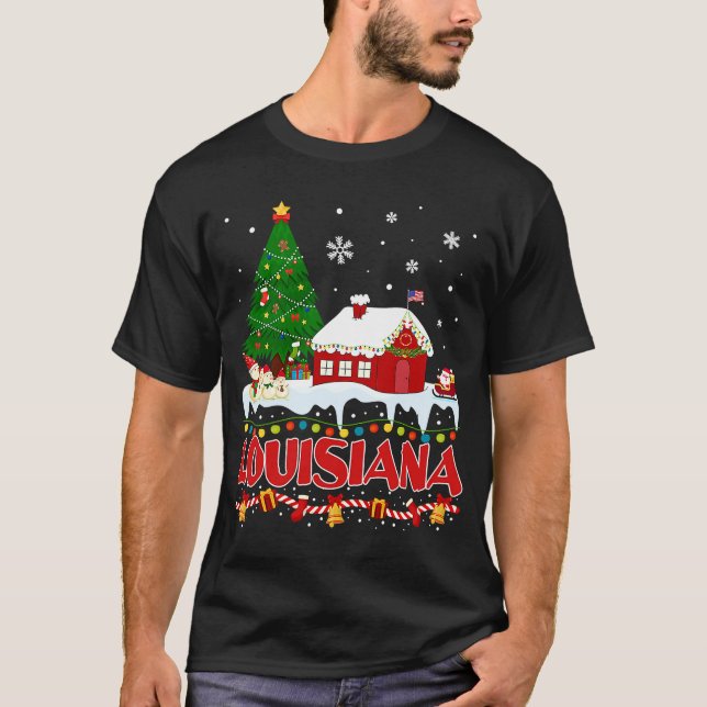 Camiseta Louisiana Árbol de Navidad Luz Pajama Estado de Lo (Anverso)