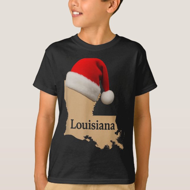 Camiseta Louisiana Map Santa Hat Funny Christmas Cajun Holi (Anverso)