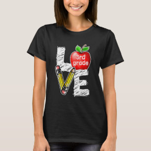 Camiseta Love 3rd Third Grade Apple  Back To School Teacher