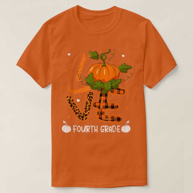 Camiseta LOVE 4º Grado Leopard Plaid Pumpkin Student Te (Diseño del anverso)