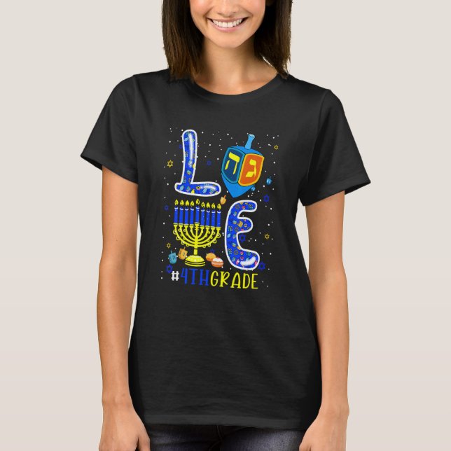 Camiseta LOVE 4th Grade Hanukkah Dreidel Menorah Teachers S (Anverso)