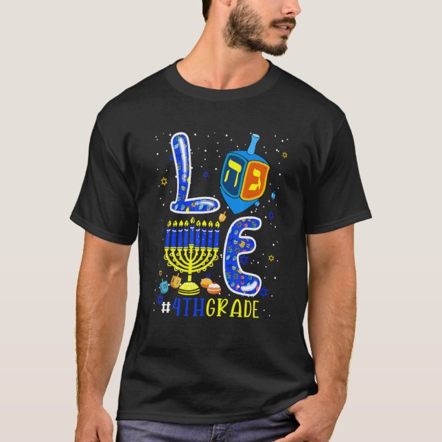Camiseta LOVE 4th Grade Hanukkah Dreidel Menorah Teachers S (Anverso)