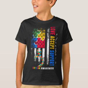 Camiseta Love Accept Support Autism Awareness Mes Ribbon