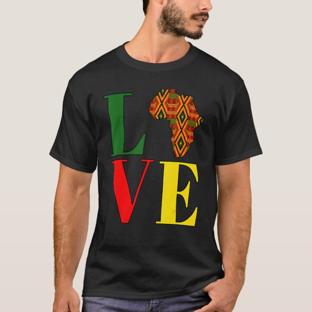 Camiseta Love Africa Kente Afrocentric Black History Month  (Anverso)