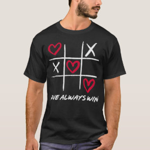 Camiseta Love Always Win TicTacToe XOXO Heart Valentines Da