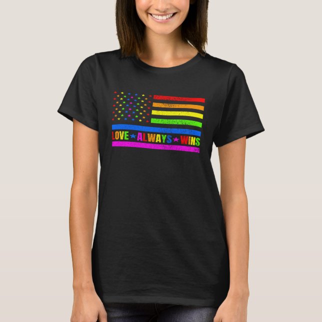 Camiseta Love Always Wins Gay Flag Rainbow Pride Day LGBT Q (Anverso)