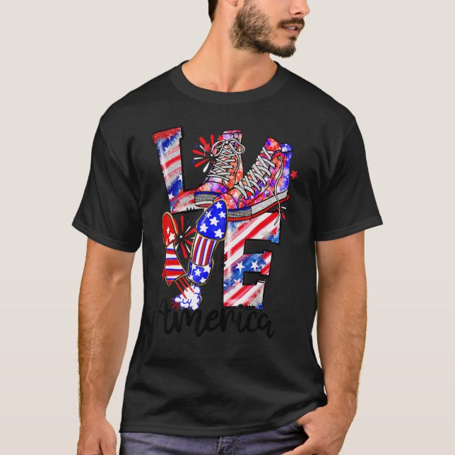 Camiseta Love America Shoes Tie Dye Fireworks American 4th (Anverso)