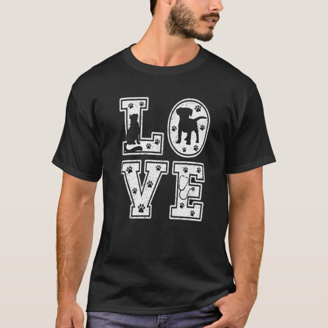 Camiseta Love Animals Vet Tech Retro Veterinaria Technicia (Anverso)
