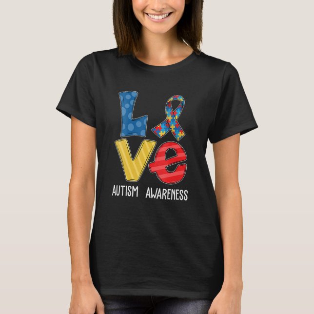 Camiseta LOVE Autism Awareness Men Women Kids Autistic Puzz (Anverso)