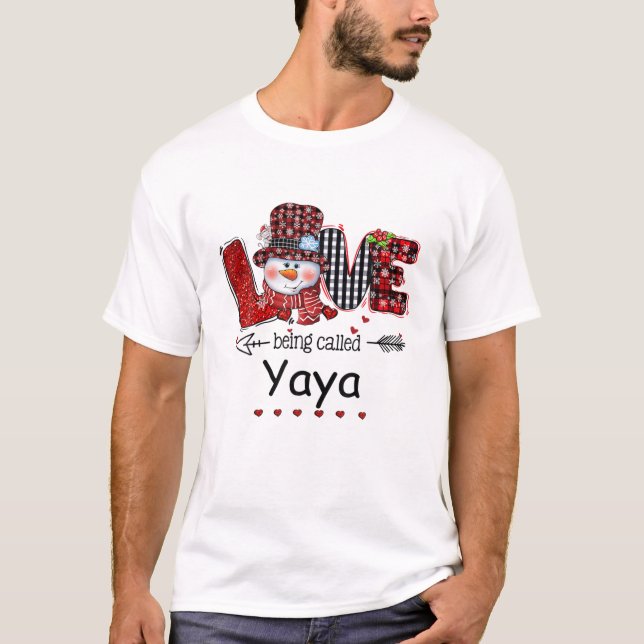 Camiseta Love Being Called Yaya Snowman Christmas Red Plaid (Anverso)