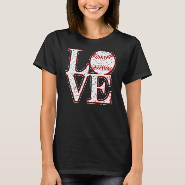 Camiseta LOVE Béisbol Ventilador Vintage Mujeres Baseba (Anverso)
