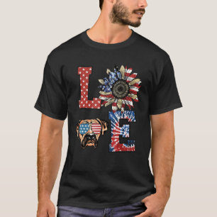Camiseta Love Boxer Dog Usa Flag Sunflower Tye