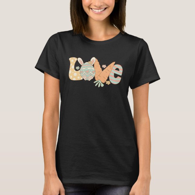 Camiseta Love Bunny Ears Hearts Flowers Retro Groovy Easter (Anverso)