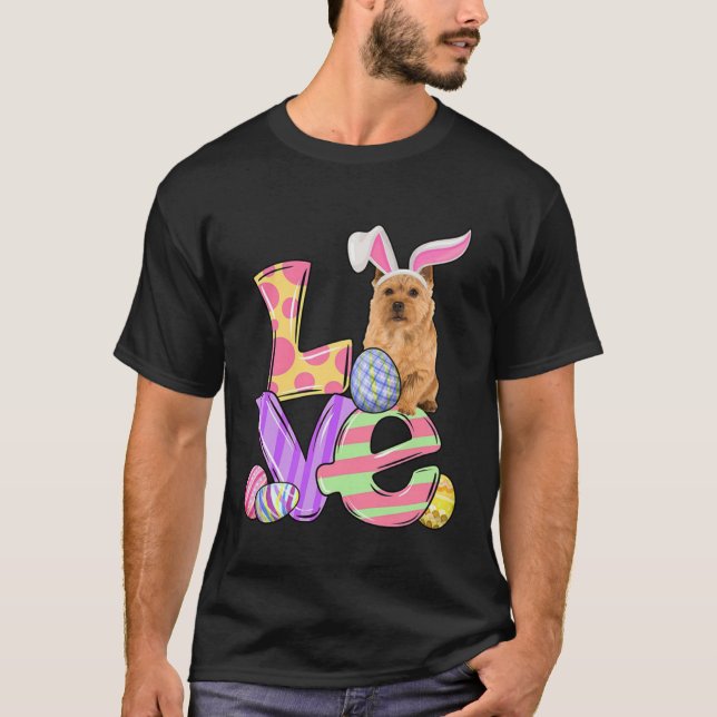 Camiseta LOVE Bunny Norwich Terrier Dog Easter Eggs Easter  (Anverso)