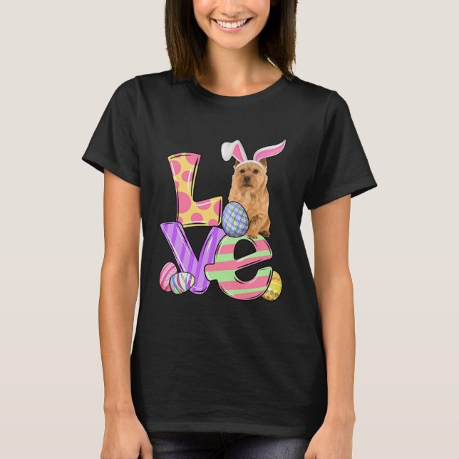 Camiseta LOVE Bunny Norwich Terrier Dog Easter Eggs Easter  (Anverso)