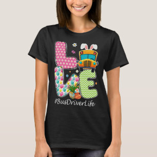 Camiseta Love Bus Driver Life Bunny School Bus Easter Day K