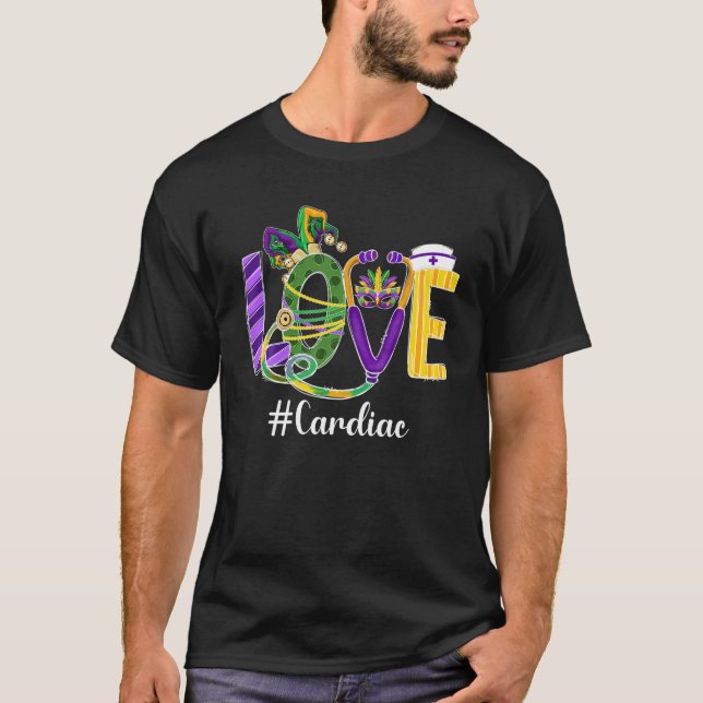 Camiseta LOVE Cardiac Nurse Leopard Mardi Gras Festival Cos (Anverso)