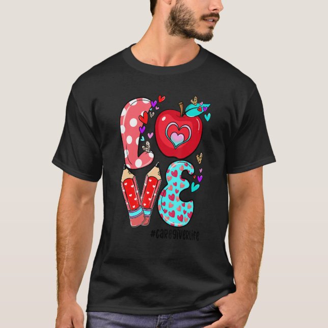 Camiseta LOVE Caregiver Life Leopard Heart Valentine's Day  (Anverso)