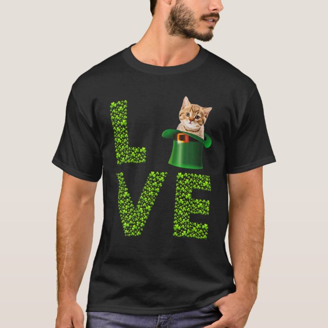 Camiseta Love Cat Leprechaun Lover Irish Shamrock St Patric (Anverso)
