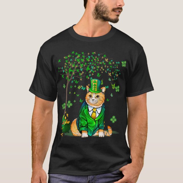 Camiseta Love Cat St Patricks Day Four Leaf Clover Shamroc (Anverso)