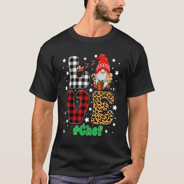 Camiseta Love Chef Gnome Christmas Leopard Plaid Xmas Pajam (Anverso)